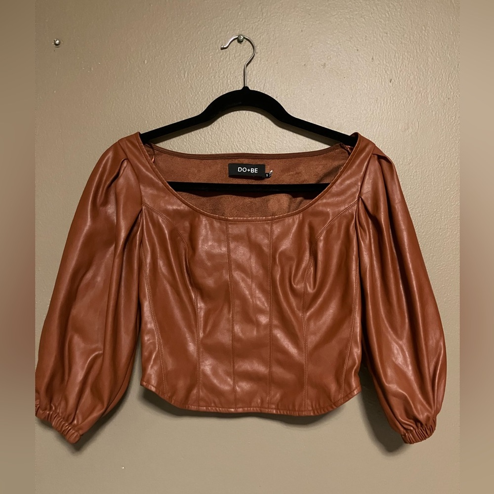 Do & Be Puff Sleeve Rust Faux Leather Top size S
